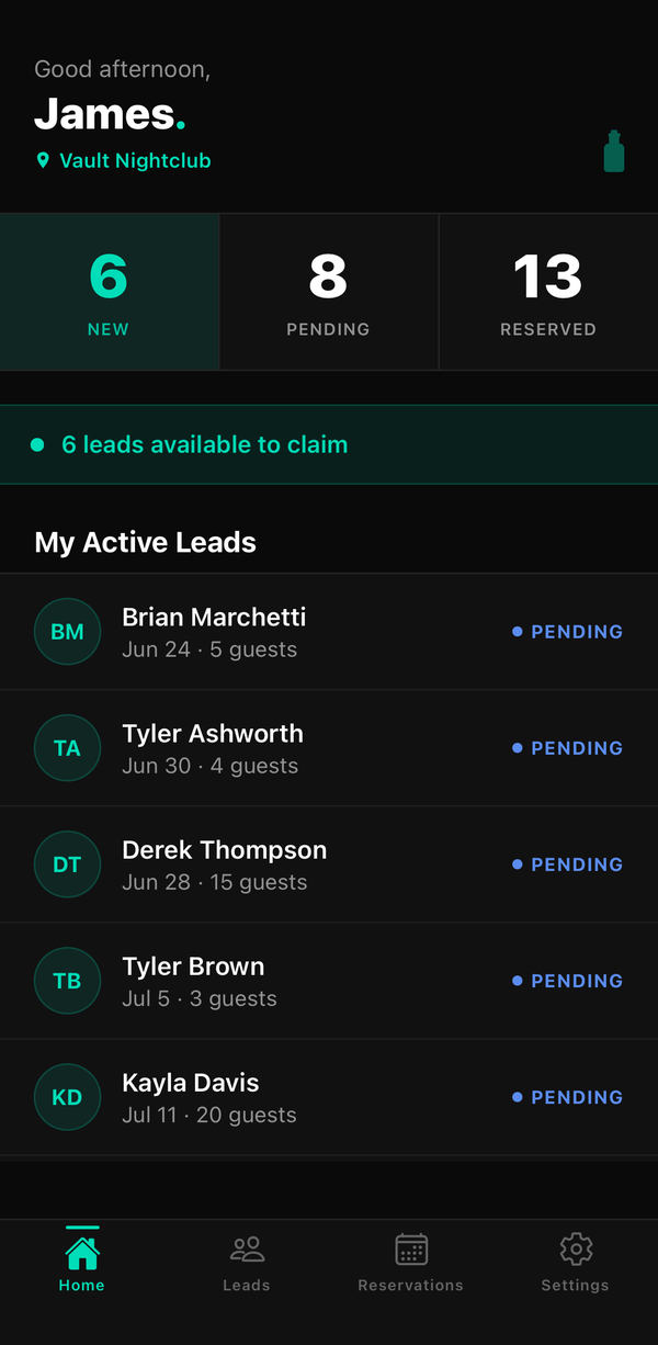 Live lead stats on the host dashboard